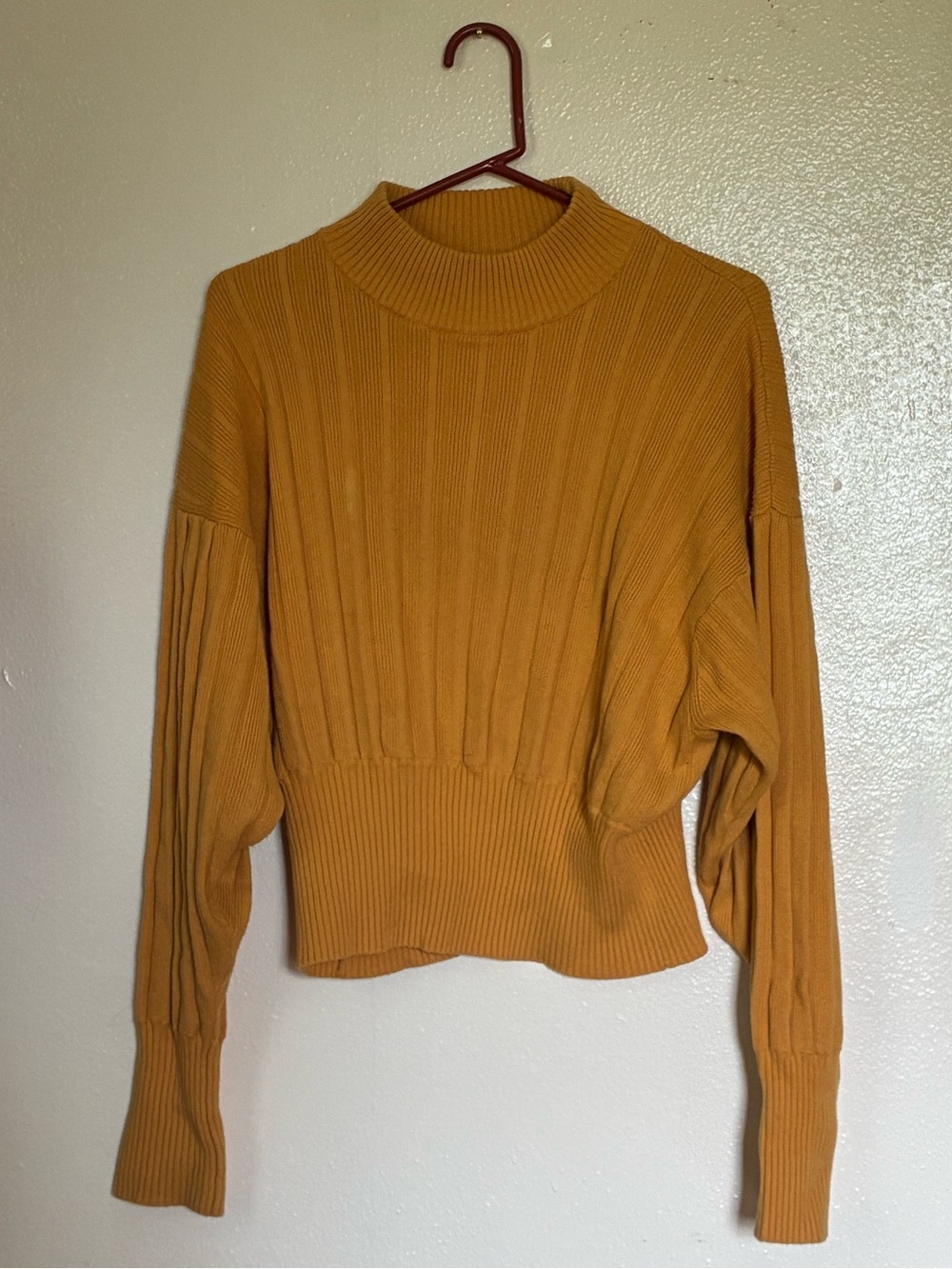Aritzia Wilfred Mustard Ribbed Mock Neck Sweater